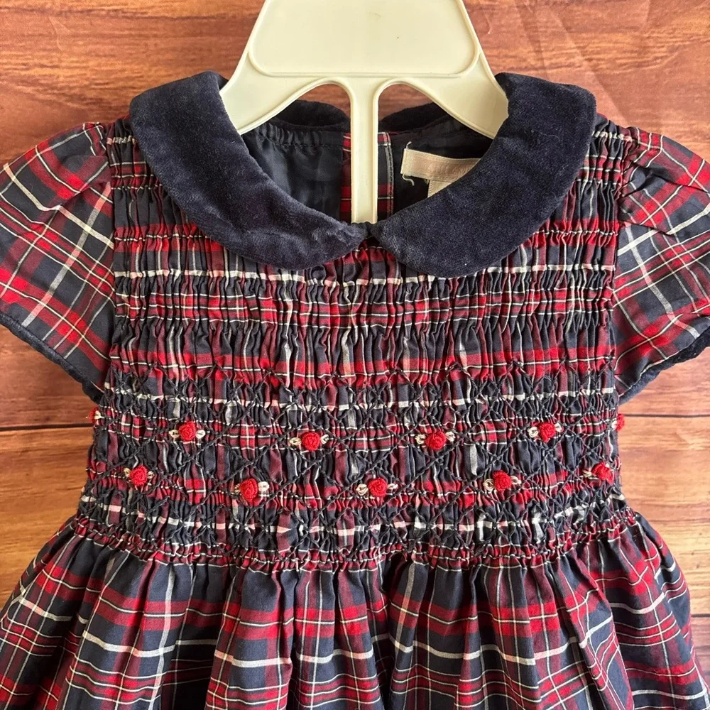 Janie and Jack Girls dress ,Red Blue Plaid Smocked Dress Holiday Christmas - Picture 3 of 9